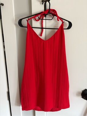 Ribbed Red Halter Dress
